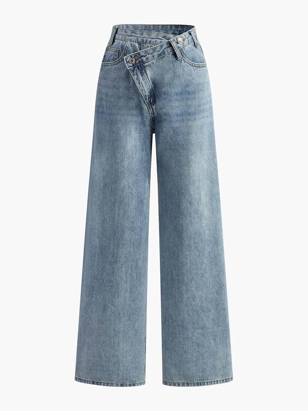 Commense Asymmetric Waist Wide-Leg Jeans Light Wash L NWT
